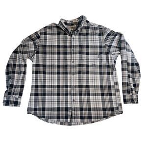 Eddie Bauer Button Shirt Men XL Classic Fit Flannel Black White Plaid 100 Cotton